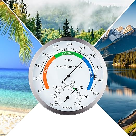 Hygro-Thermometer Stainless Steel 5 Inch Colorful Dial Indoor Outdoor Hygrometer Thermometer Analog Hygrometer Thermometer Humidity Temperature Indicator for Home, Office, Garden, Patio, Warehouse - Image 6