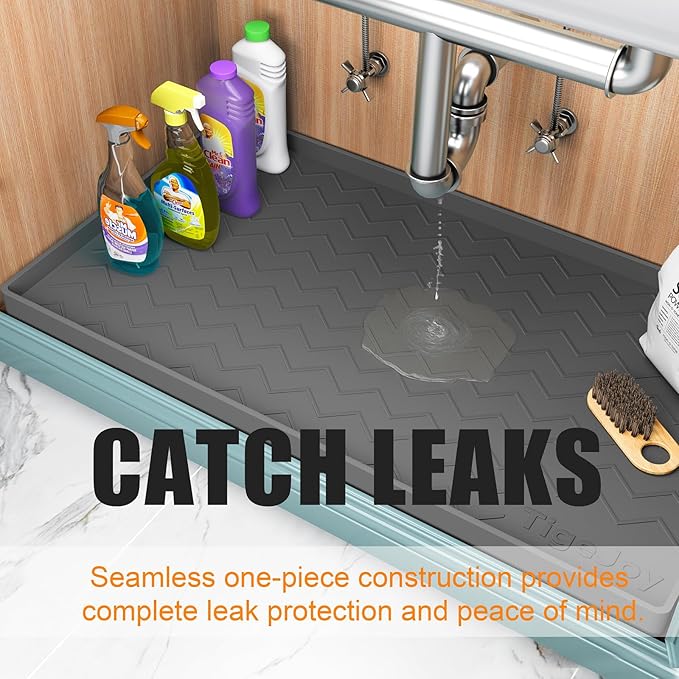 TigeJoy 28" x 19" Under Sink Mats for Kitchen Waterproof, Leak-Proof Silicone Mat Sink Protector and Cabinet Liner, Kitchen Essentials Organizer and Storage, Boot or Shoe Tray, Pet Feeding Mat - Image 4
