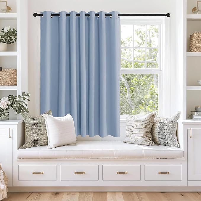 NICETOWN Blackout Curtains 63 inches Long for Living Room Bedroom, Grommet Thermal Insulated Room Divider Drape Window Treatment for Sliding Patio Door, W100 x L63, 1 Panel, Vintage Blue by NICETOWN