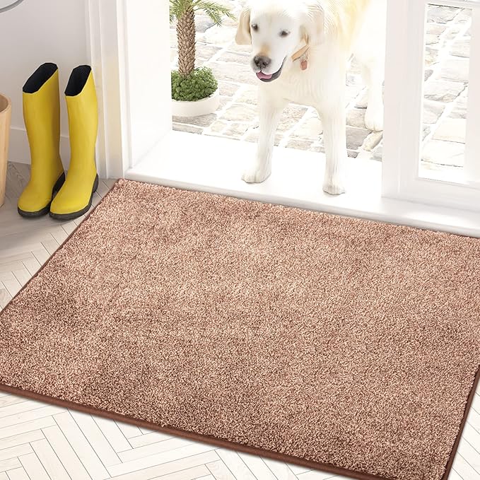 PURRUGS Dirt Trapping Door Mat 20" x 31.5", Non-Slip Machine Washable Entryway Rug, Dog Doormat, Indoor Front Door Mat, Super Absorbent Entry Rug for Muddy Shoes & Paws, Brown-Light Cream by PURRUGS