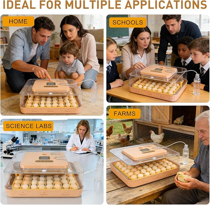 Automatic 56-Egg Incubator for Breeders, Sensor-Based Precise Humidity+Temp Control, Chick Separator, Adjustable Egg Spacing, Custom-Interval Auto Turn+Auto Stop,Preset Incubation Days - Image 9