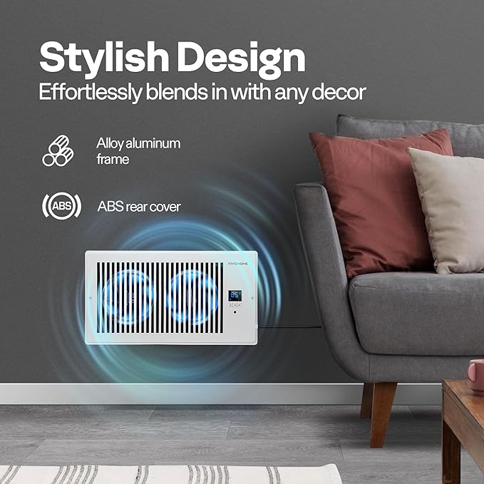 VIVOHOME 6"x12" Opening Smart Vent Register Booster Fan with Intelligent Thermostat & 10-Speed Remote Control - 13.8" x 7.5" Vent Cover for Room, Floor, Wall - White - Image 6