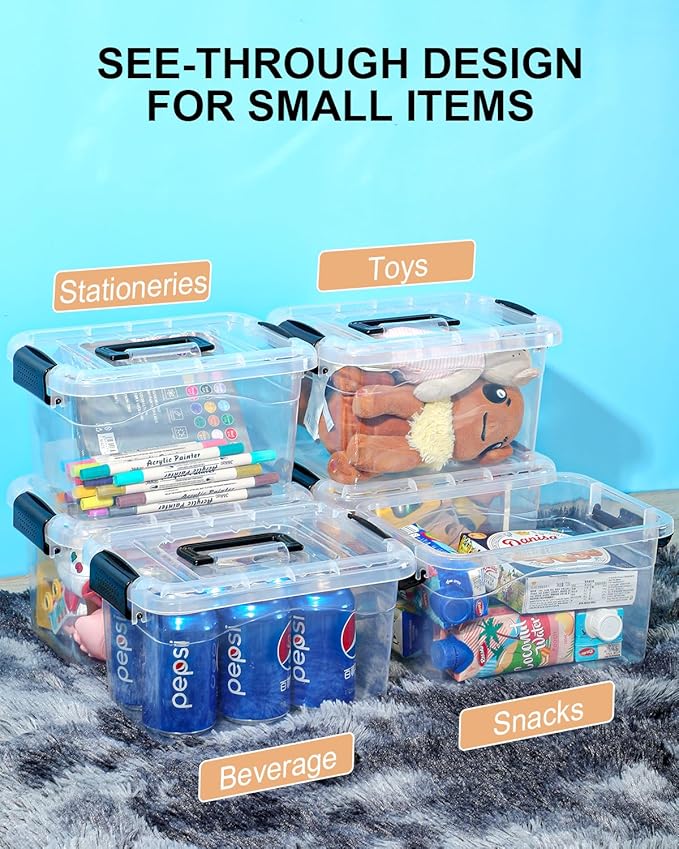 Plastic Storage Bins with Lids 6 Packs, 7 Quart Storage Organizer Bins with Buckle-Up Latches and Handle, Stackable Storage Containers for Home Pantry Office Classroom Organization, Clear - Image 6