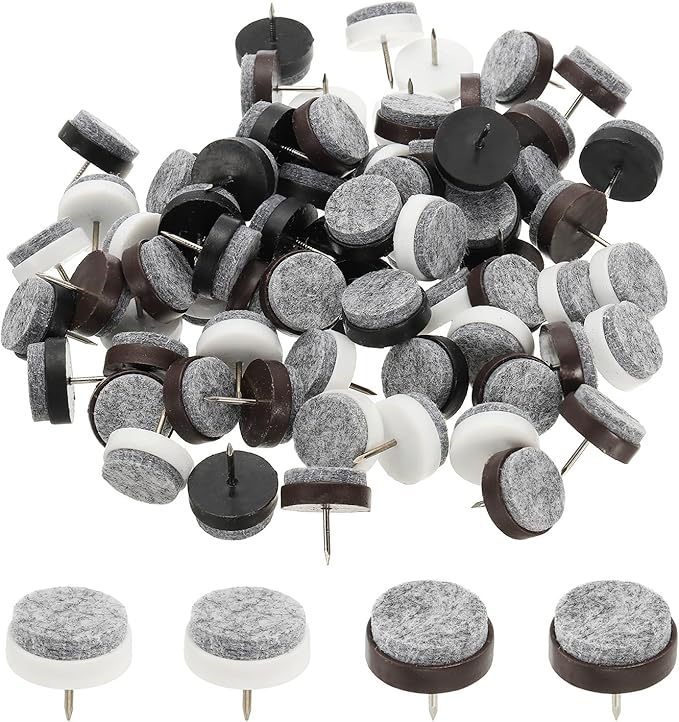 PATIKIL 24 mm Nail-on Felt Pads, 72 Pcs Round Felt Furniture Sliders Pads Heavy Duty Floor Protectors for Wooden Chair Sofa Cabinet Table Leg Feet Hardwood Floors, Black/Brown/White by PATIKIL