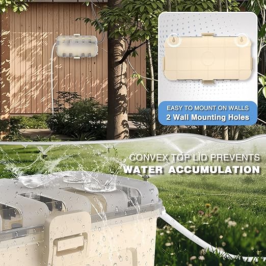 Flemoon Medium Outdoor Electrical Box Waterproof with Clear Lid, Weatherproof Extension Cord Cover for Photocell Light Sensor Timer, Power Strip, Outlet, Plug, Socket, Transparent and Almond - Image 6