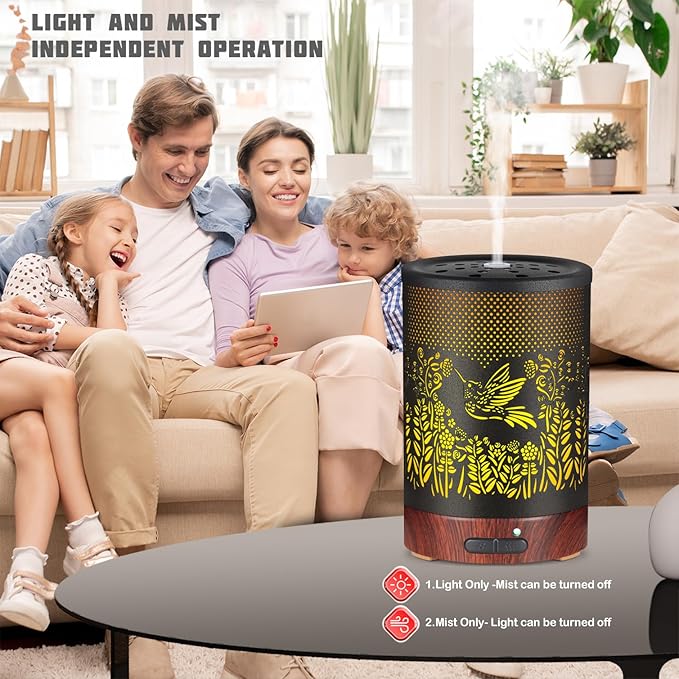 Metal Essential Oils Diffuser 150ML Aromatherapy Diffuser Cool Mist Humidifier with 7 Colors Lights Waterless Auto Off Air Diffusers as Gifts for Moms Women Girls (D-Hummingbird) - Image 4