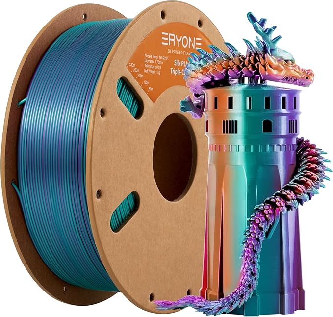 ERYONE Silk Tri Color PLA Filament 3D Printer 1.75mm +/- 0.03mm, Multicolor Filament Tricolor PLA 1KG(2.2lbs) Cardboard Spool, Purple&Blue Purple&Burnt Orange by ERYONE