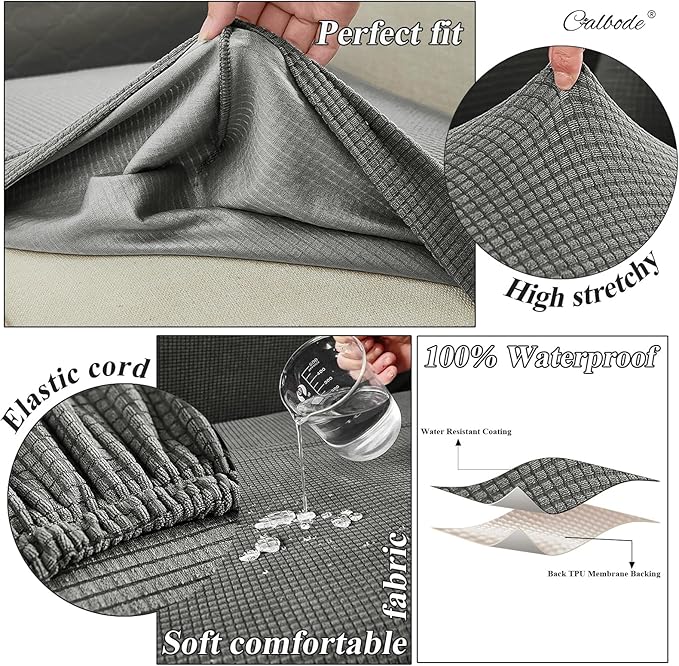 8Pcs Outdoor Stretch Cushion Covers,Waterproof Outdoor Chair Cushion Covers for Patio Furniture, Washable Jacquard Couch Covers Replacement for Patio Furniture(Grey, Cover Only) - Image 3