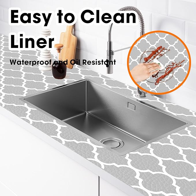 Shelf Liner for Kitchen Cabinets Non-Adhesive 12in X 10FT Cabinet Liners for Shelves Waterproof Thick Strong Grip Non Slip Drawer Liner Contact Paper for Cupboard Easy to Clean,Gray Lantern - Image 3