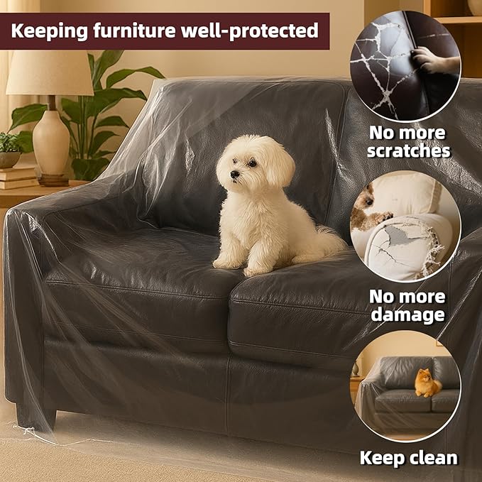 Yotelab Plastic Furniture Cover for Moving and Storage, Plastic Love Seat Couch Cover Protector, Waterproof and Dustproof Clear Moving Bags for Loveseat Bench Sofa, 68Wx42Dx62H/41H Inches (No Seal) - Image 5