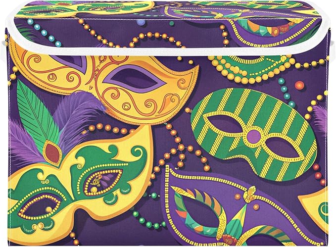 xigua Mardi Gras Mask Storage Bins with Lids and Carrying Handle,Foldable Storage Boxes Organizer Containers Baskets Cube with Cover for Home Bedroom Closet Office by LLCxigua