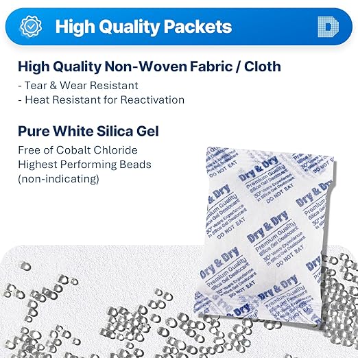 Dry & Dry 50 Gram [200 Packets] Silica Gel Packets Desiccants, Silica Packets - Rechargeable Silica Gel Packs, Desiccants Packets, Silica Gel - Image 2