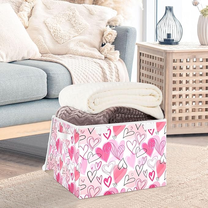 xigua Valentine's Day Storage Bins with Lids and Carrying Handle,Foldable Storage Boxes Organizer Containers Baskets Cube with Cover for Home Bedroom Closet Office - Image 5