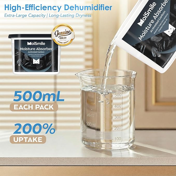 Moisture Absorbers, Efficient Activated Charcoal Humidity Absorber ＆ Odor Absorber Boxes, Refillable Car Dehumidifier for Closet, Bathroom, Basement＆ RV, 3 Pack - Image 4
