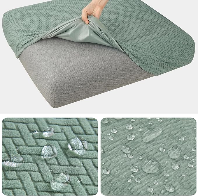Fuloon Waterproof Couch Cushion Covers, Stretch Sofa Seat Cushion Slipcovers Solid Washable Furniture Protector Suitable for Armchair Loveseat Sofa (Sage Green, 2 Pieces) - Image 3