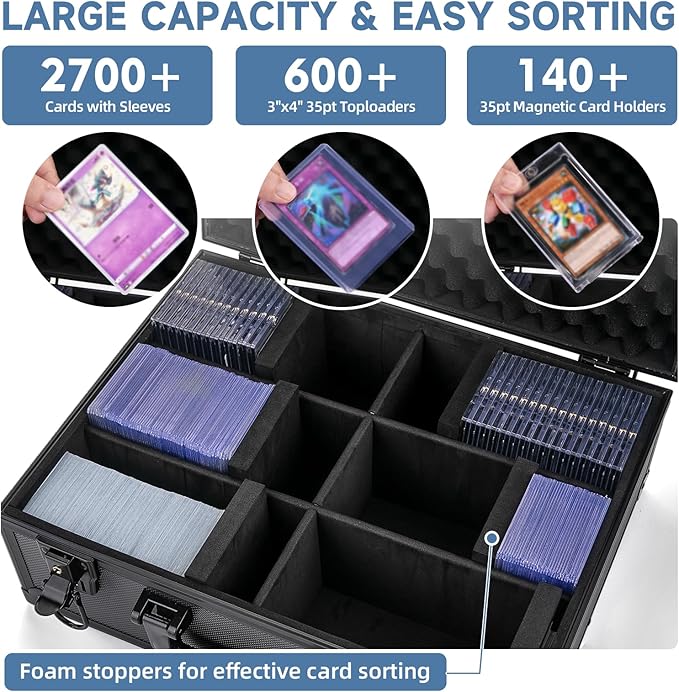 Trading Card Storage Box for 3" X 4" 35pt Toploaders 600+, Sturdy Secure Large Capacity Hard Case with 6 Foam Stoppers, Fits Toploader Magnetic Holders MTG Baseball Sports Card Storage Box Case - Image 2