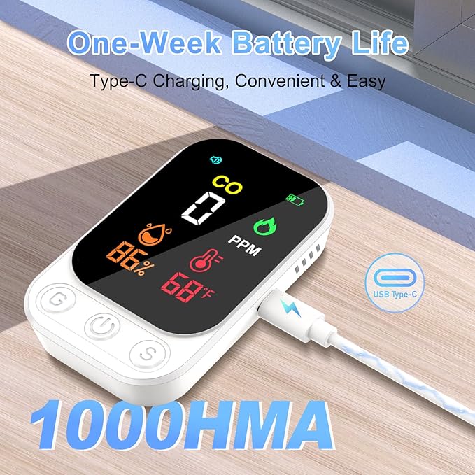 Portable Carbon Monoxide Detectors, 3-in-1 CO Detector – Mini CO, Temp & Humidity Sensor with 85 dB Alarm, Fold-Out Kickstand & Lanyard, Ultra-Low-Power Plug-Free Safety for Home, RV, Camp or Hotel - Image 4