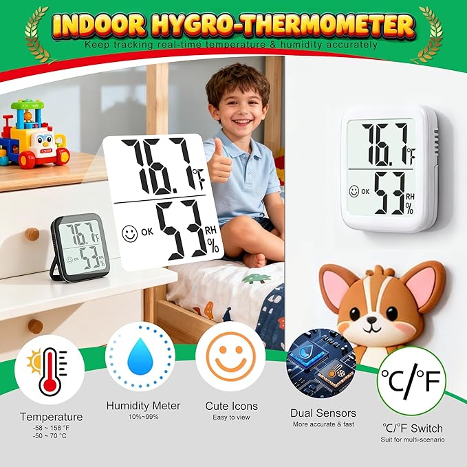 Antonki 2 Pack Room Thermometer for Home, Hygrometer Indoor Humidity Meter Gauge, Digital Temperature and Humidity Sensor Monitor for House, Terrarium, Incubator, Greenhouse - Battery Included - Image 2