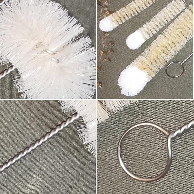 Coralpearl Bottle Brushes Thin Long Handle X 4, Skinny Wire Cleaner Set in Stainless Steel with Natural Boar Bristle at Wool Tip, Bendable Flexible for Cleaning Narrow Neck Bottles, Pipe, Tube, Hose - Image 3