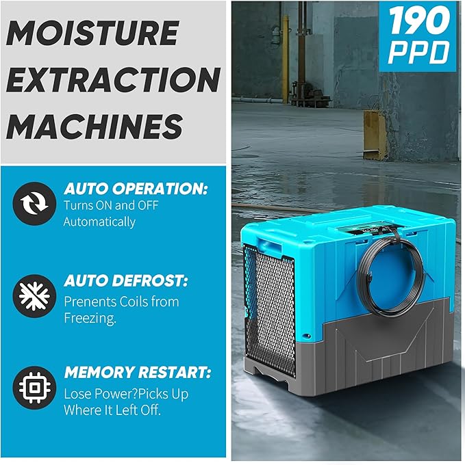190Pints Commercial Dehumidifier for Basements with Pump Drain Hose, LGR Dehumidifiers with Wheels, Crawl Space Ddehumidifier for Basement, Warehouse and Garages Up to 6000 Sq.Ft, Blue-2026 Upgraded - Image 5