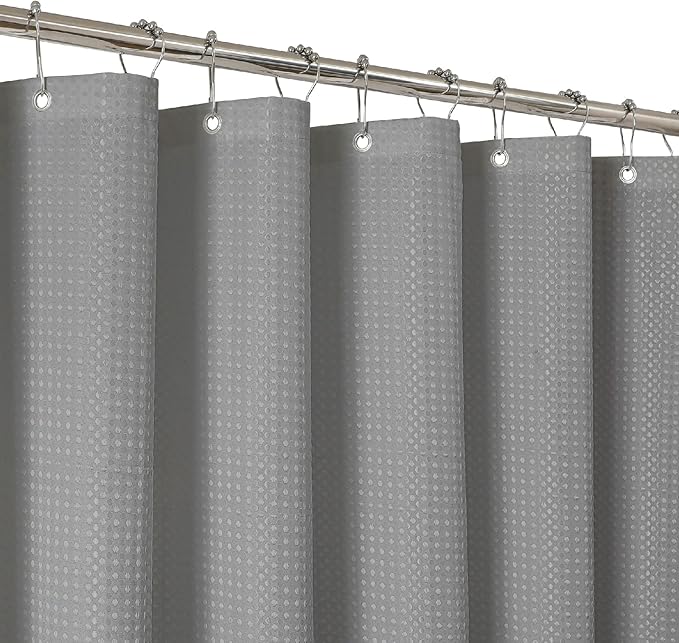 2-in-1 Waterproof Fabric Shower Curtain - No Separate Liner Needed, Hotel-Style Waffle Weave, Effortless Cleaning & Washable Bathroom Shower Curtain Set,72Wx84H,Grey by THAIGEE