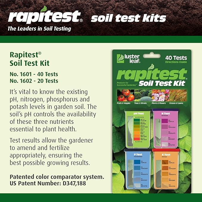 Rapitest Soil Test Kit for Gardens, Vegetables, Flowers and Lawns. USA designed and assembled soil tester completely, quickly and accurately measures/analyzes soil pH acidity and garden nutrients - Image 2