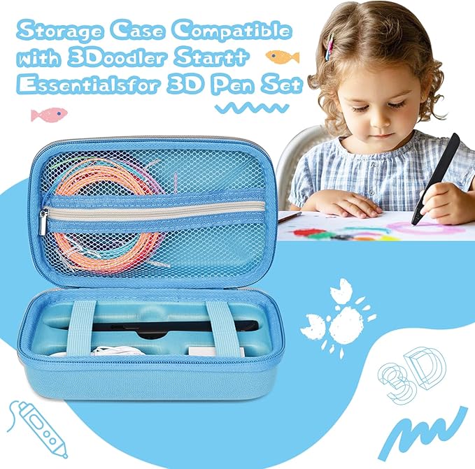 Case Compatible with 3Doodler Start+ Essentials for 3D Pen Set for Kids, Carrying Holder Fit for Printing Pens, Storage Organizer for Printing Filament Refill, Micro-USB Charger (3D-02-Blue) - Image 6
