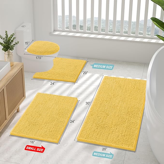 Smiry Luxury Chenille Bathroom Rugs 36x24, Extra Soft and Absorbent Shaggy Bath Mat, Machine Washable, Non-Slip Plush Carpet Runner for Tub, Shower, and Floor, Home Decor Accessories, Yellow - Image 2