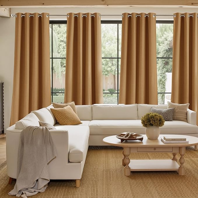 NICETOWN Gold Brown Faux Linen Room Darkening Rod Pocket Curtains 63 inch Length, W42 x L63, Light Blocking Thermal Insulated Noise Reducing Drapes for Bedroom Living Room Farmhouse Decor, 2 Panels - Image 4