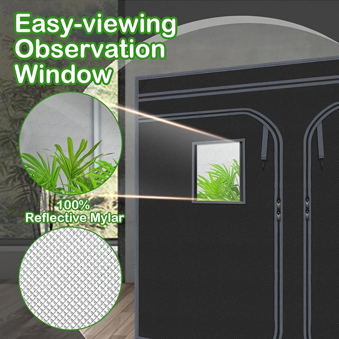 Grow Tent, 120"x60"x78" Hydroponic Mylar Grow Tent Reflective Garden Growing Dark Room with Observation Window, Removable Floor Tray for Indoor Plant Growing 10x5 - Image 4