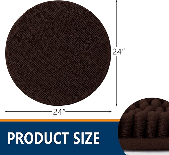 Smiry Luxury Chenille Round 24x24, Extra Soft and Absorbent Shaggy Bathroom Mat Rugs, Machine Washable, Non-Slip Plush Carpet for Tub, Shower, and Bath Room, Brown - Image 2