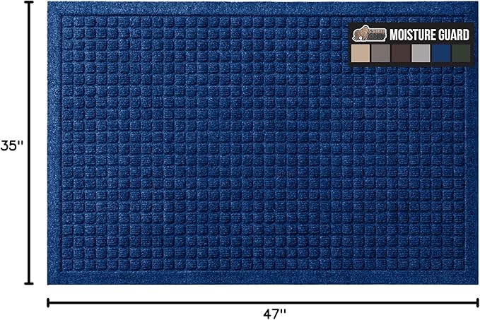GORILLA GRIP Front Door Mat, 47x35, Indoor Outdoor Ultra Absorbent HydroAbsorb Doormat, Absorbs Up to 6 Cups of Water, Stain and Fade Resistant, Rubber Backing Doormats, Captures Dirt, Blue - Image 2