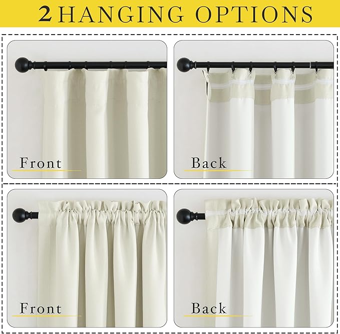 NICETOWN Thick Faux Linen Bedroom Curtains 108 inches Long, Room Darkening Dual Rod Pockets & Hook Belt Thermal Curtains Noise Dampening Drapes for Living Room, Natural, W52 x L108, 2 Panels - Image 3