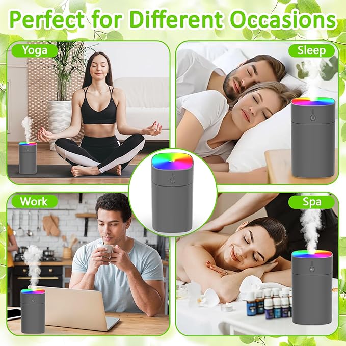 Portable Mini Humidifiers for Bedroom, 400ml Aroma Diffuser for Home Personal Desktop Plant Humidifier Indoor Fragrance Aroma Diffuser with 2 Modes, Night Light and Auto-Off Small Diffuser for Car - Image 7