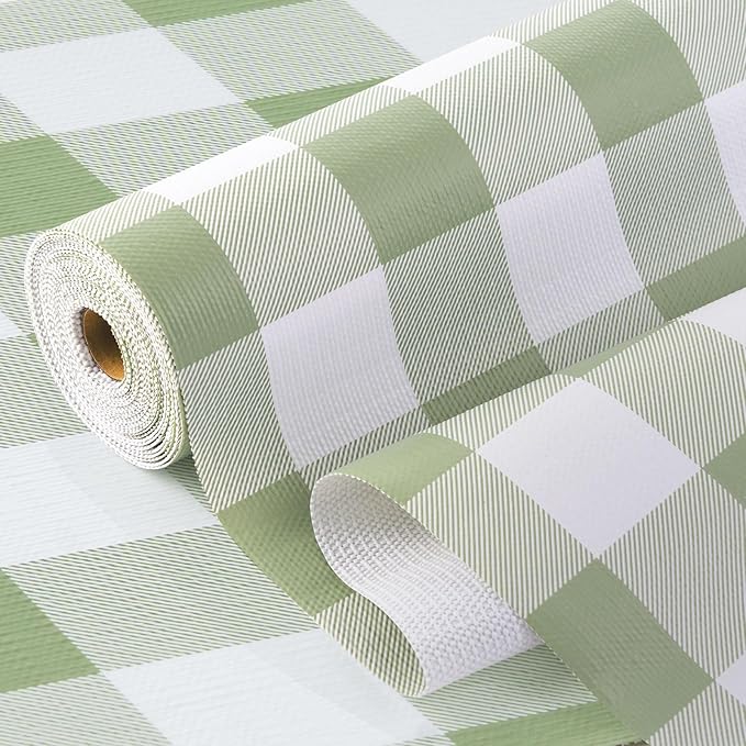 Practical Gingham Green Shelf Liner, Non-Adhesive Drawer Liner Non-Slip Cabinet Liner for Kitchen, Pantry, Cupboard, Tool Box, Bathroom Organizing (17.5" x20ft) by Insigoo