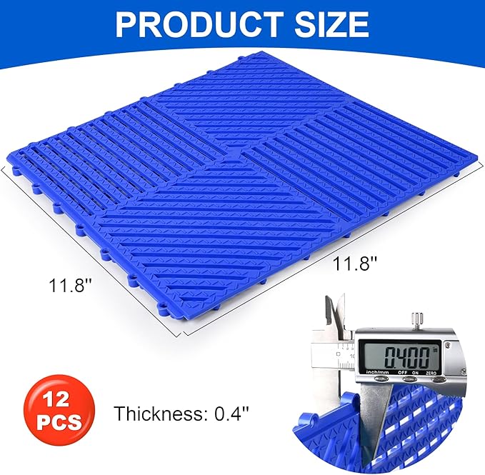 MYFAMIREA Modular Interlocking Cushion 12 Pack 11.8" x 11.8" Rubber Floor Tiles Non-Slip Splicing Drainage Mats for Deck, Pool, Shower, Patio, Balcony, Bathroom, Kitchen, Yard (Diagonal, Dark Blue) - Image 2