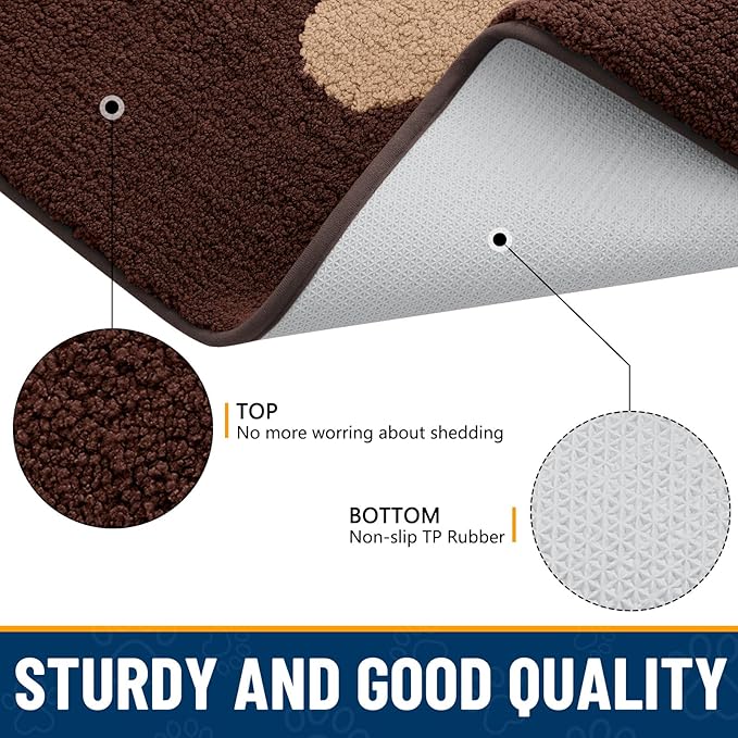 Smiry Dog Door Mat for Muddy Paws, Absorbs Moisture and Dirt, Low-Profile Entryway Mat with Non-Slip Backing, Entry Indoor Outdoor Doormat for Inside Floor (71x47 Inches, Brown, Paw) - Image 6