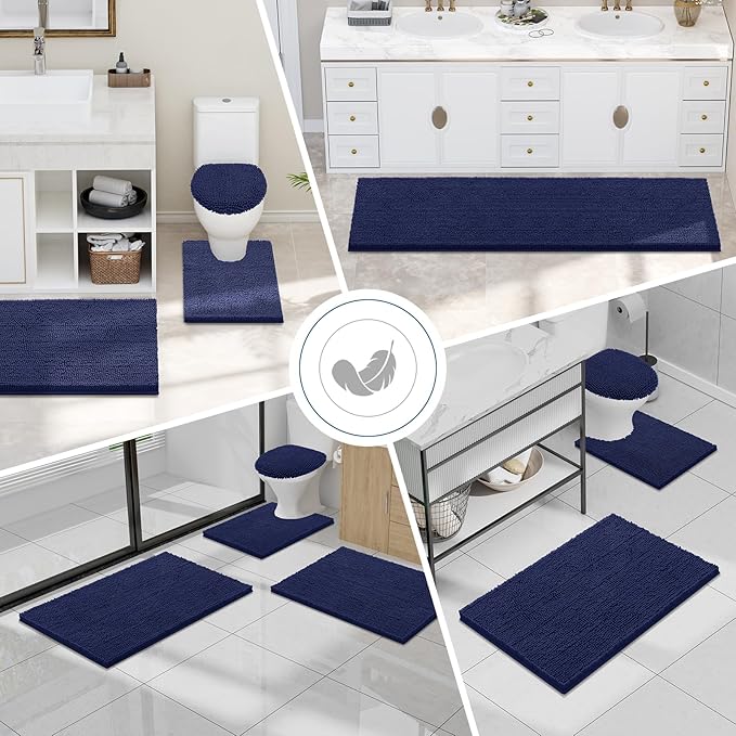 Smiry Luxury Chenille Toilet Rugs U-Shaped 20x20, Soft Absorbent Non-Slip Contour Bathroom Rugs for Toilet, Machine Washable Contoured Bath Mats, Navy Blue - Image 7