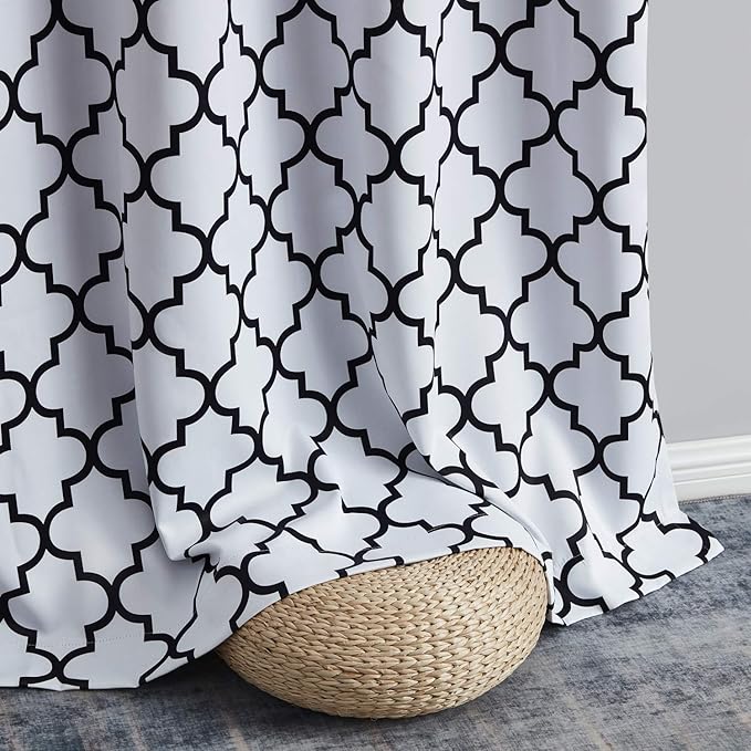 HLC.ME Lattice Print Pattern Blackout Curtains 63 Inch - Thermal Insulated Sleep Well Room Darkening Grommet Window Drapery Curtains for Bedroom - Platinum White & Black - Set of 2-52 x 63 Length by HomeLinenCollections