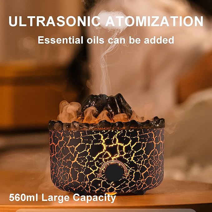 Aromatherapy Essential Oil Diffuser, 560ml Ultrasonic Cool Mist Diffuser/Humidifier with Flame & Volcano 2 Mist Mode, for Bedroom,Office,Home, Auto Shut-Off, Remote Control, Gift (Blcak) - Image 5