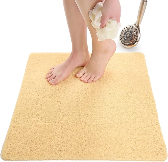 Enkosi Loofah Shower Mat Non-Slip - Anti-Slip Bath Mat for Inside Showers, Tub, Bathtub, Bathroom - Quick Dry PVC with Drain Holes - Cushioned Safety Grip - Secure for Kids and Elderly (Beige 24x24) by ENKOSI