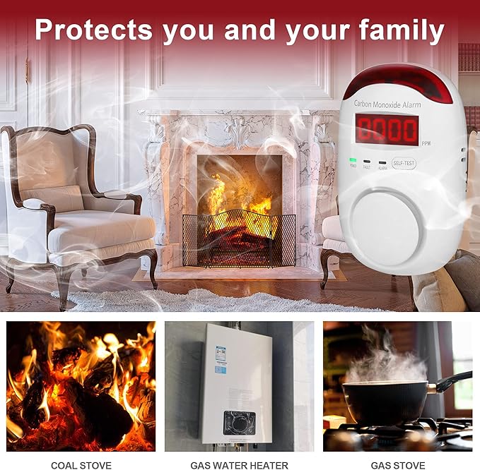 Koabbit Carbon Monoxide Detector - Plug in CO Level Monitor Alarm with Digital Display Sound & Light Warning for Home/Apartments/Hotel,Accurate & Easy to Install (White) - Image 6