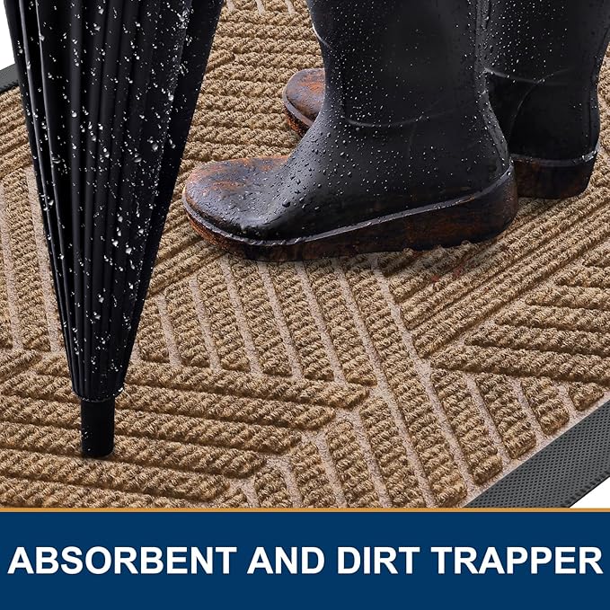 Smiry Front Door Mat Outside Entrance, Heavy Duty Sturdy Natural Rubber Doormat, Trap Dirt and Moisture, Easy Clean Low Profile Mats for Indoor Outdoor Entry, Irregular Triangle (29.5x17, Light Brown) - Image 3