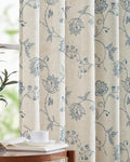 jinchan Linen Curtains Floral Curtains 63 Inch Length for Living Room Bedroom Light Filtering Rod Pocket Back Tab Jacobean Curtains Flax Linen Texture Window Drapes Set 2 Panels Blue on Linen by JINCHAN