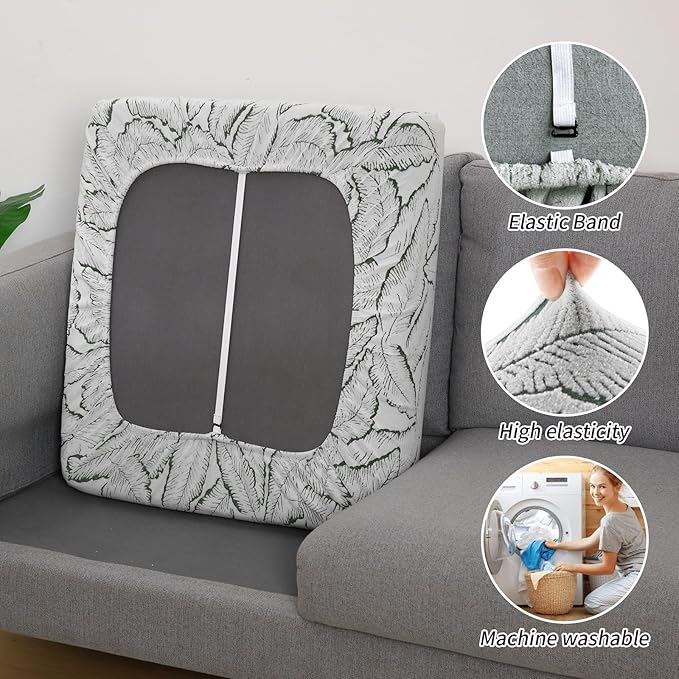 Fuloon Seat Cushion Covers, Stretch Couch Slipcovers Sofa Cushion Protective Solid Chair Slipcovers Washable Suitable for Armchair Loveseat Sofa 2 PC Army Green - Image 4