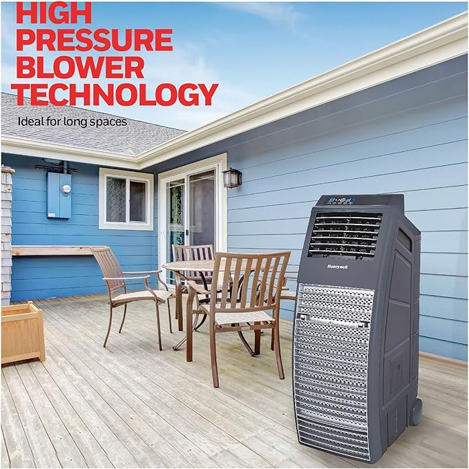 Honeywell Outdoor-Safe Portable Evaporative Swamp Cooler & Fan with GFCI Cord, Powerful 36Ft Airflow with Drink Holders, Gray - Image 10