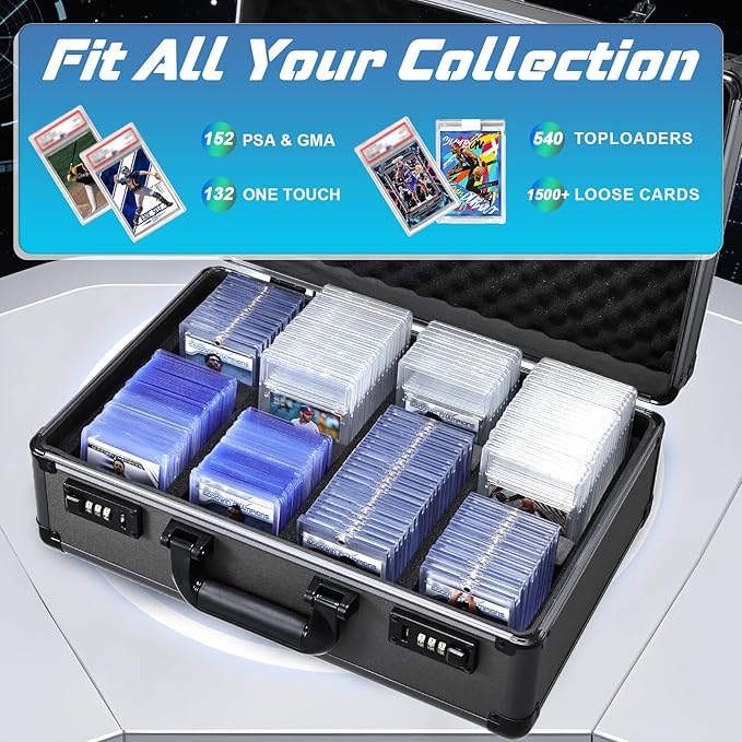 X-Large 4-Row Graded Card Storage Box with Combo Lock - Secure Organizer for Graded Card Slabs, Toploaders, and Sports Trading Cards - Gunmetal Gray - Image 2
