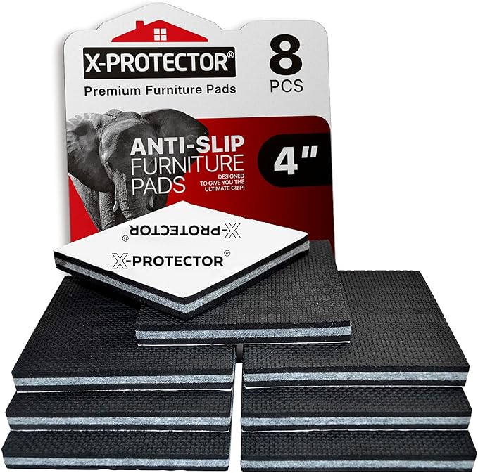 Non Slip Furniture Pads X-PROTECTOR - 8 PCS 4" - Premium Furniture Grippers! Rubber Feet Hardwood Floor Protectors for Furniture Legs - Couch Stoppers - Keep Your Furniture in Place Forever! by X-Protector