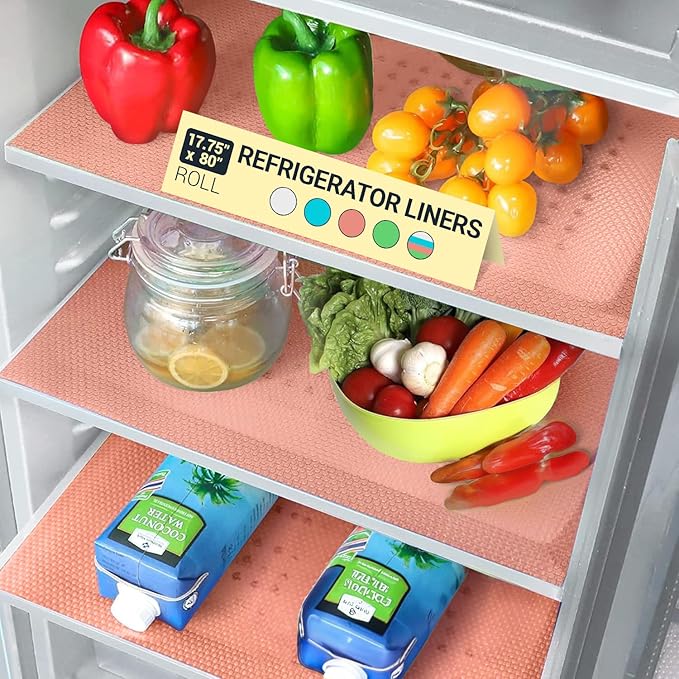 Refrigerator Liners for Shelves by Linda’s Essentials - Easy to Clean Fridge Liner with Spill Protection Fridge Shelf Liners & Drawer Liner, Nonslip BPA-Free Refrigerator Mats (Pink Roll) by LindasEssentials