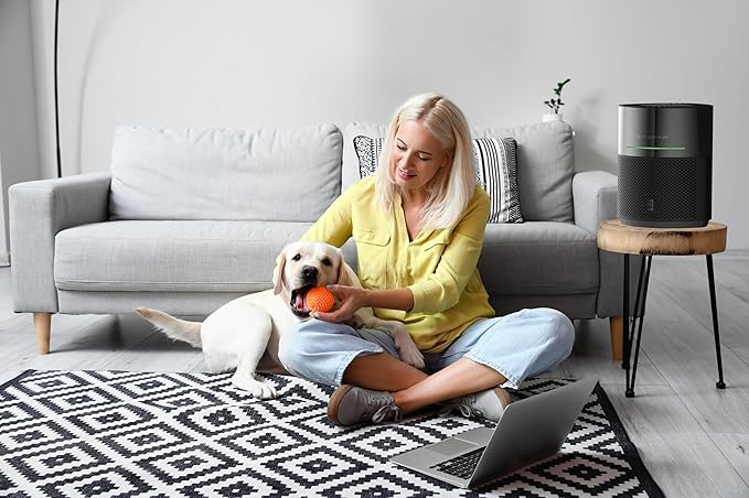 GermGuardian Airsafe+ Air Purifier for Home, for Wildfire Smoke, Pets, Pollen, Odor, Large Rooms Up To 1043 Sq. Ft. with HEPA Pure Air Filter, UV-C Light & Air Quality Sensor, 12", AC3000B, Black - Image 10